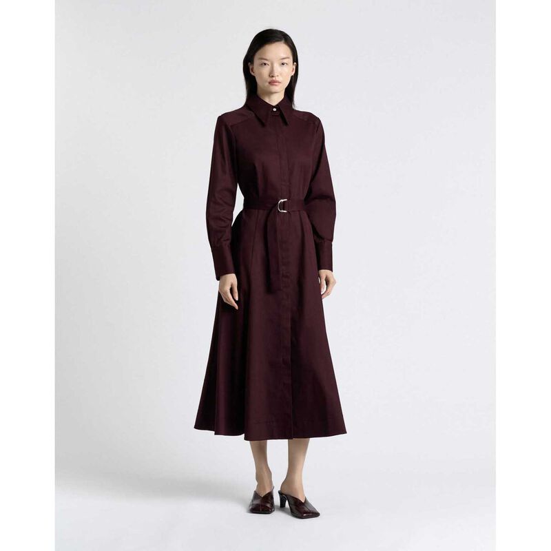 Cue Wine Stretch Sateen Belted Shirt Dress image number 3